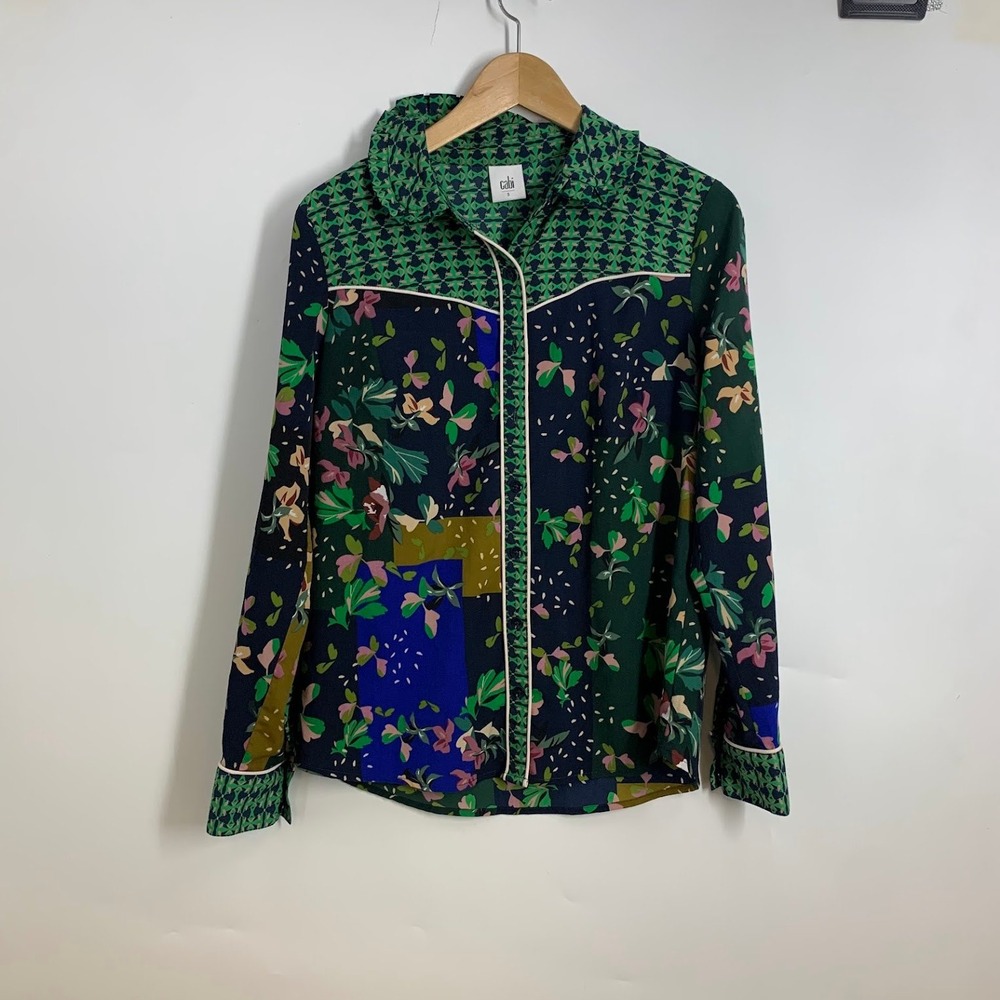 Cabi 5520 Bronco Patchwork Floral Print Long Sleeve Blouse Women's Size S